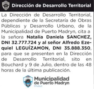 DIRECCIÓN DE DESARROLLO TERRITORIAL – CITACIÓN