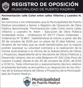 REGISTRO DE OPOSICIÓN – PAVIMENTACIÓN CALLE COLÓN ENTRE VILLARINO Y ALEM