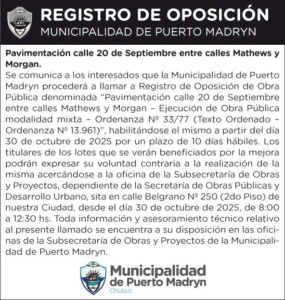 REGISTRO DE OPOSICIÓN – PAVIMENTACIÓN CALLE 20 DE SEPTIEMBRE ENTRE MATHEWS Y MORGAN