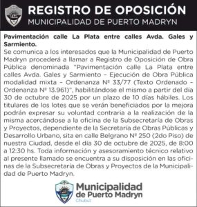 REGISTRO DE OPOSICIÓN – PAVIMENTACIÓN CALLE LA PLATA ENTRE AV. GALES Y SARMIENTO