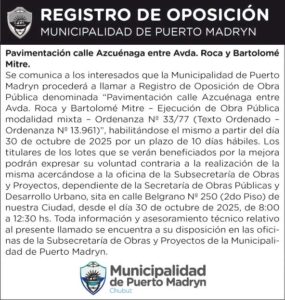 REGISTRO DE OPOSICIÓN – PAVIMENTACIÓN CALLE AZCUÉNAGA ENTRE AV. ROCA Y MITRE