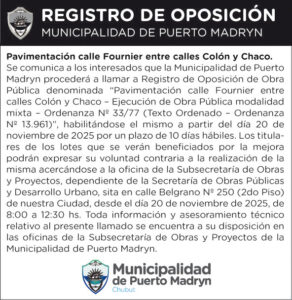 REGISTRO DE OPOSICIÓN – PAVIMENTACIÓN CALLE FOURNIER ENTRE CALLES COLÓN Y CHACO