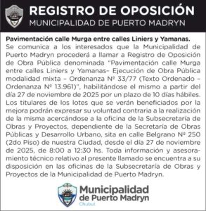 REGISTRO DE OPOSICIÓN – PAVIMENTACIÓN CALLE MURGA ENTRE CALLES LINIERS Y YAMANAS