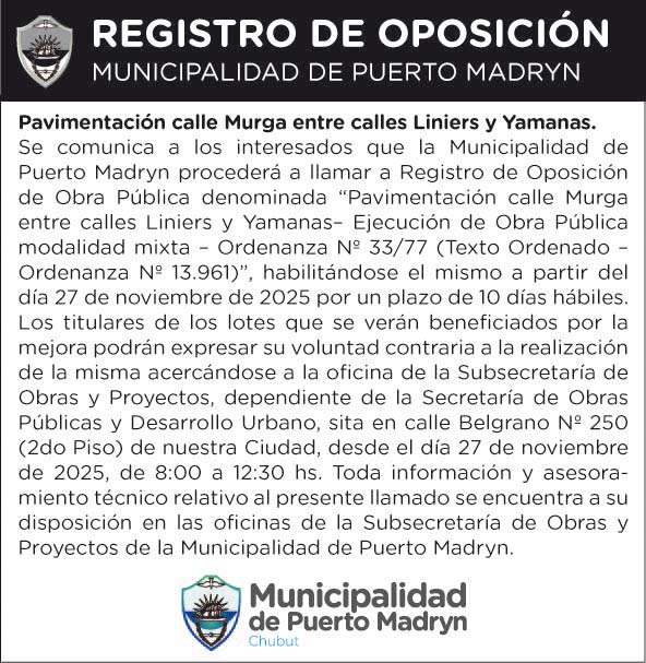 REGISTRO DE OPOSICIÓN – PAVIMENTACIÓN CALLE MURGA ENTRE CALLES LINIERS Y YAMANAS