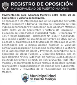 REGISTRO DE OPOSICIÓN – PAVIMENTACIÓN CALLE ABRAHAM MATHEWS ENTRE CALLES 20 DE SEPTIEMBRE Y VICTORÍA DE EIZAGUIRRE