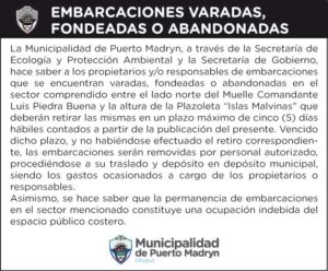 EMBARCACIONES VARADAS, FONDEADAS O ABANDONADAS